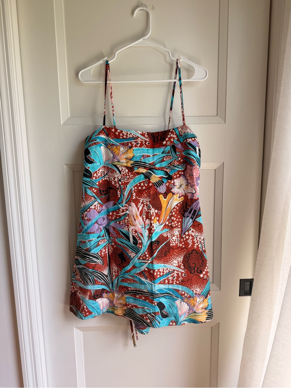 Banana Republic Teal & Rust Floral Spaghetti-Strap Dress
